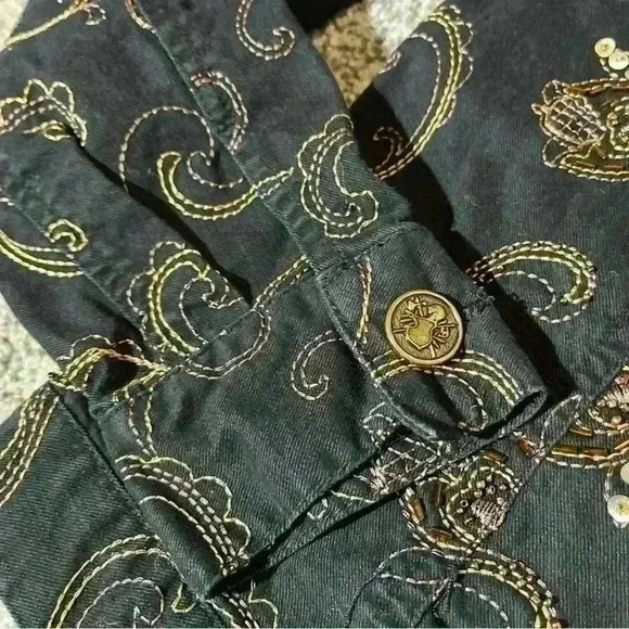 Hearts of Palm Floral Embroidered Trapeze Jacket Black Size 10- Note - Picture 6 of 11